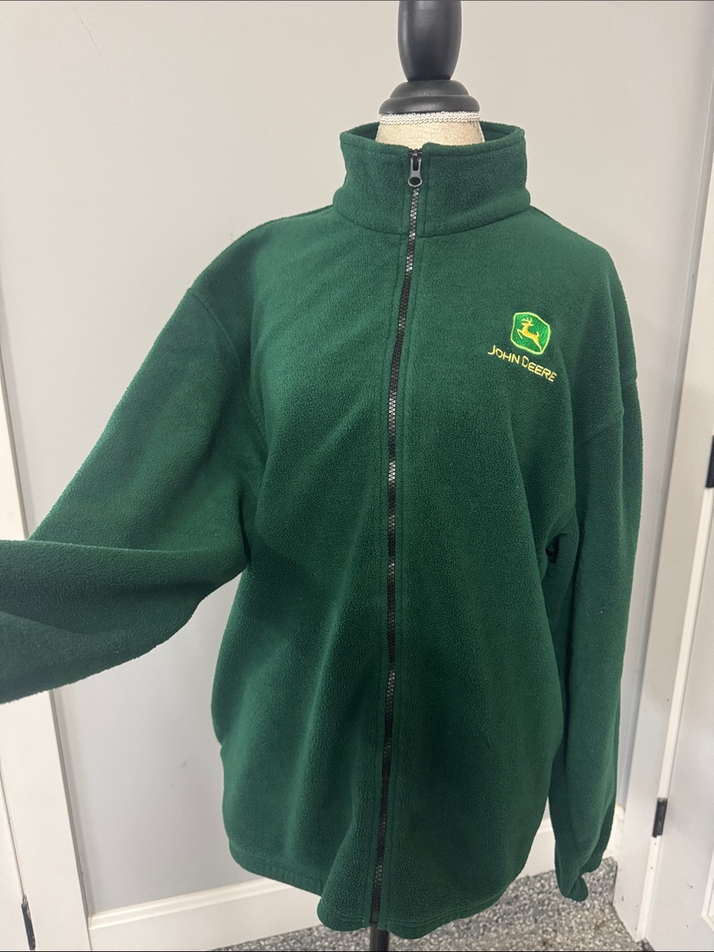 John Deere Forest Green Full-Zip Fleece Jacket with Yellow Logo